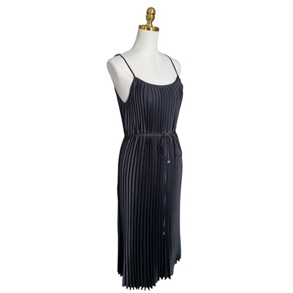 SAM EDELMAN Elegant Womens Black Hammered
Satin Plisse Pleated Midi Dress L - Picture 7 of 11